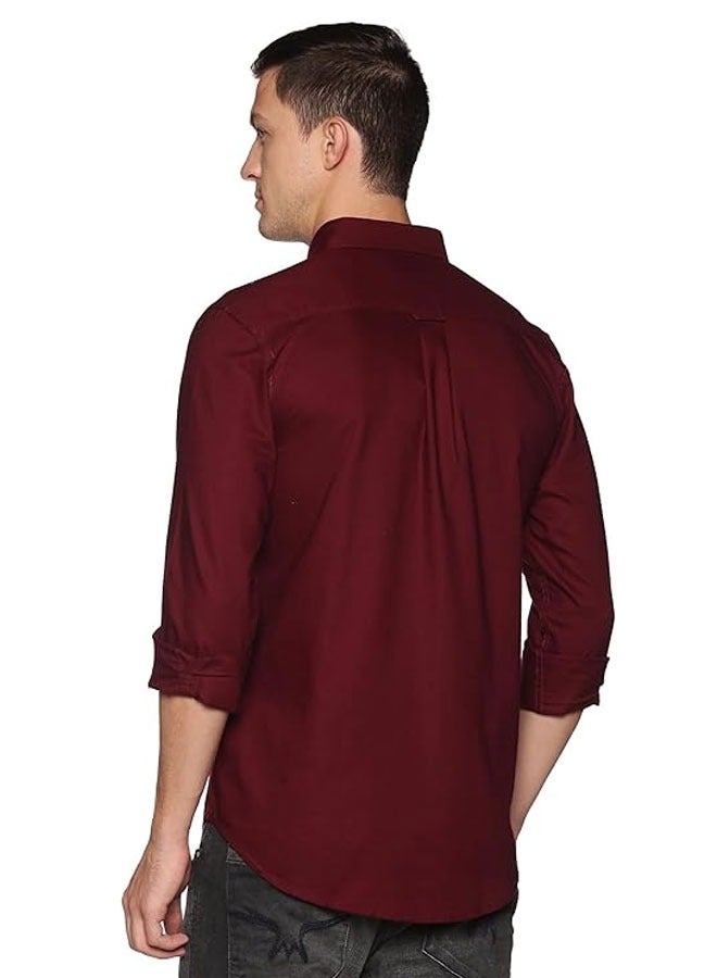 U.S. ELK Men's Button Down Shirt | Casual Slim Fit, Long Sleeve Oxford Shirts For Men | Smart Fit Cuff  - Maroon