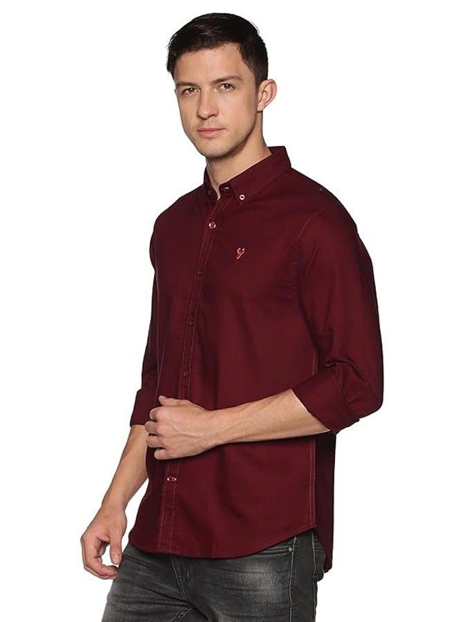 U.S. ELK Men's Button Down Shirt | Casual Slim Fit, Long Sleeve Oxford Shirts For Men | Smart Fit Cuff  - Maroon