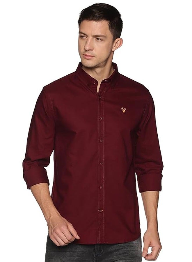 U.S. ELK Men's Button Down Shirt | Casual Slim Fit, Long Sleeve Oxford Shirts For Men | Smart Fit Cuff  - Maroon