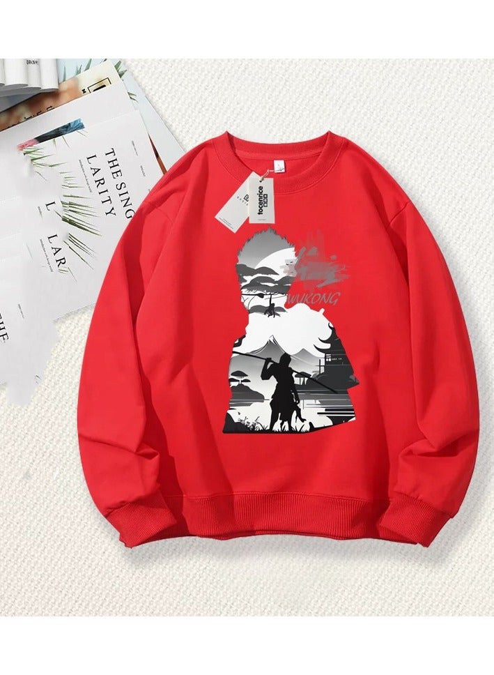 Black Mythical Loose Round Neck Hoodie