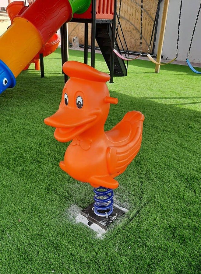 Kids Cartoon Ride On Toy Outdoor Playground Equipment Rides Orange Duck Plastic Spring Rocking Horse