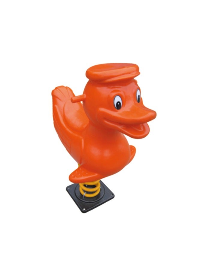 Kids Cartoon Ride On Toy Outdoor Playground Equipment Rides Orange Duck Plastic Spring Rocking Horse