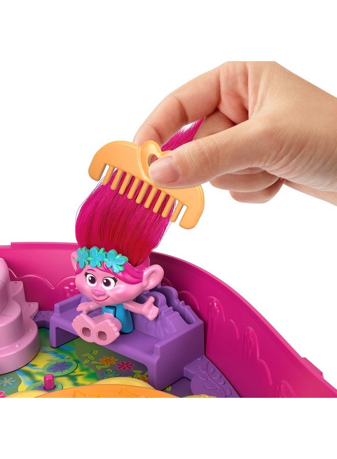 Trolls Compact Playset, Poppy & Branch Micro Dolls, 13 Accessories, Poppy Exterior With Soft Hair, Collectible Toy