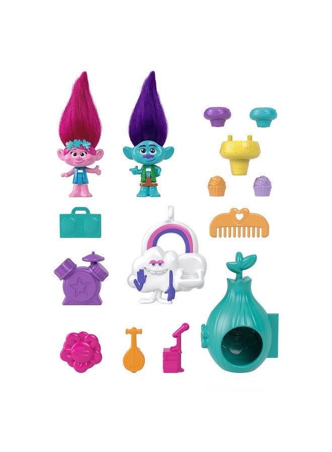 Trolls Compact Playset, Poppy & Branch Micro Dolls, 13 Accessories, Poppy Exterior With Soft Hair, Collectible Toy