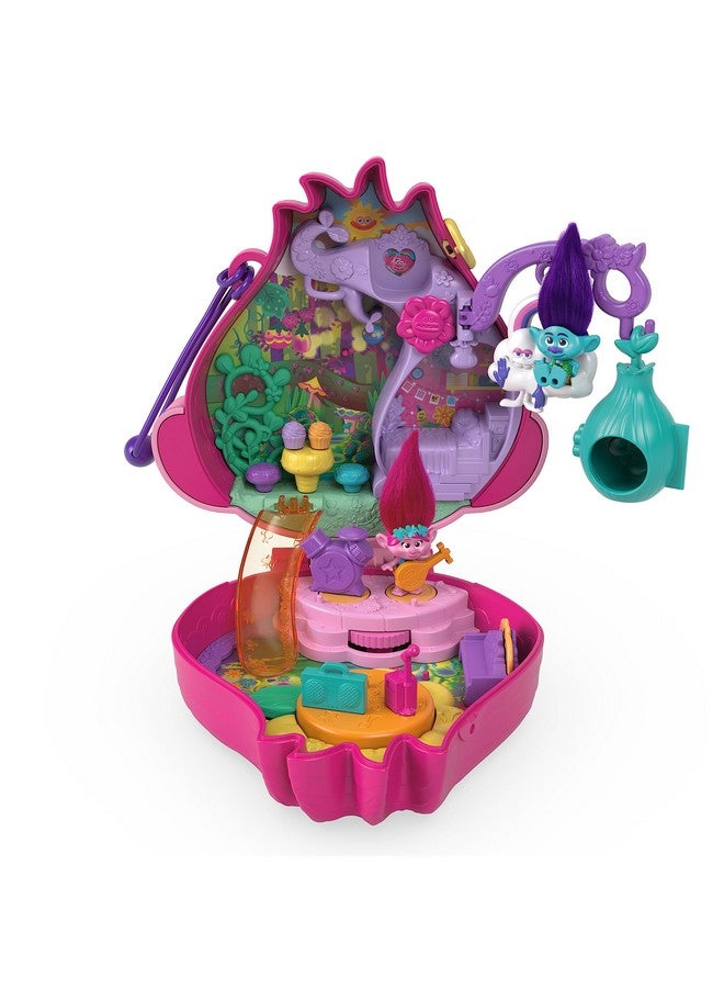 Trolls Compact Playset, Poppy & Branch Micro Dolls, 13 Accessories, Poppy Exterior With Soft Hair, Collectible Toy
