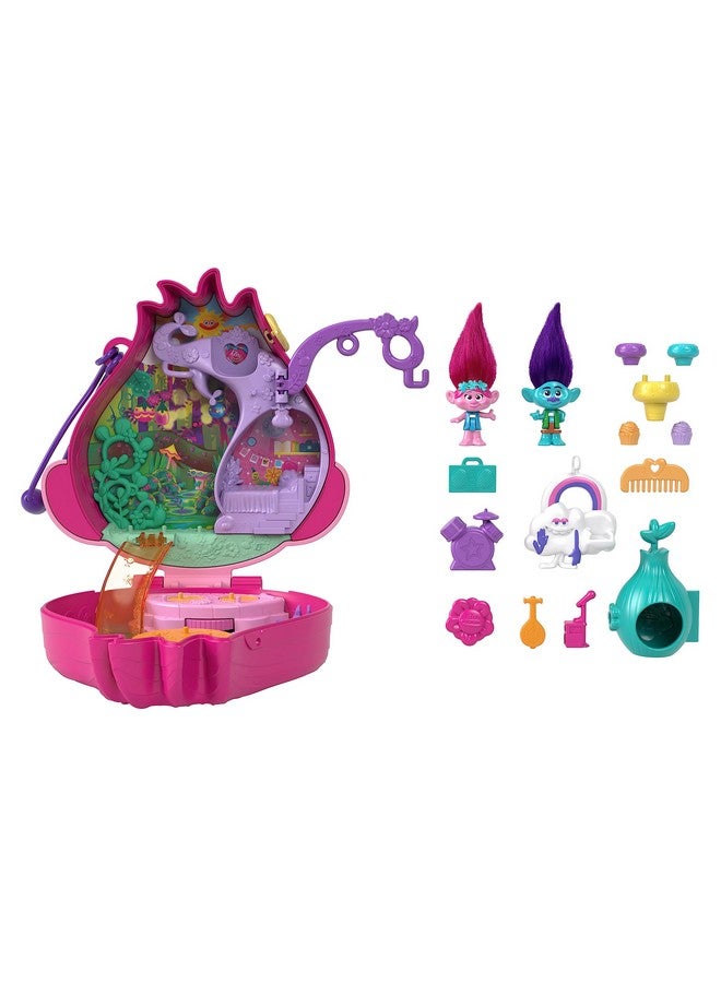 Trolls Compact Playset, Poppy & Branch Micro Dolls, 13 Accessories, Poppy Exterior With Soft Hair, Collectible Toy