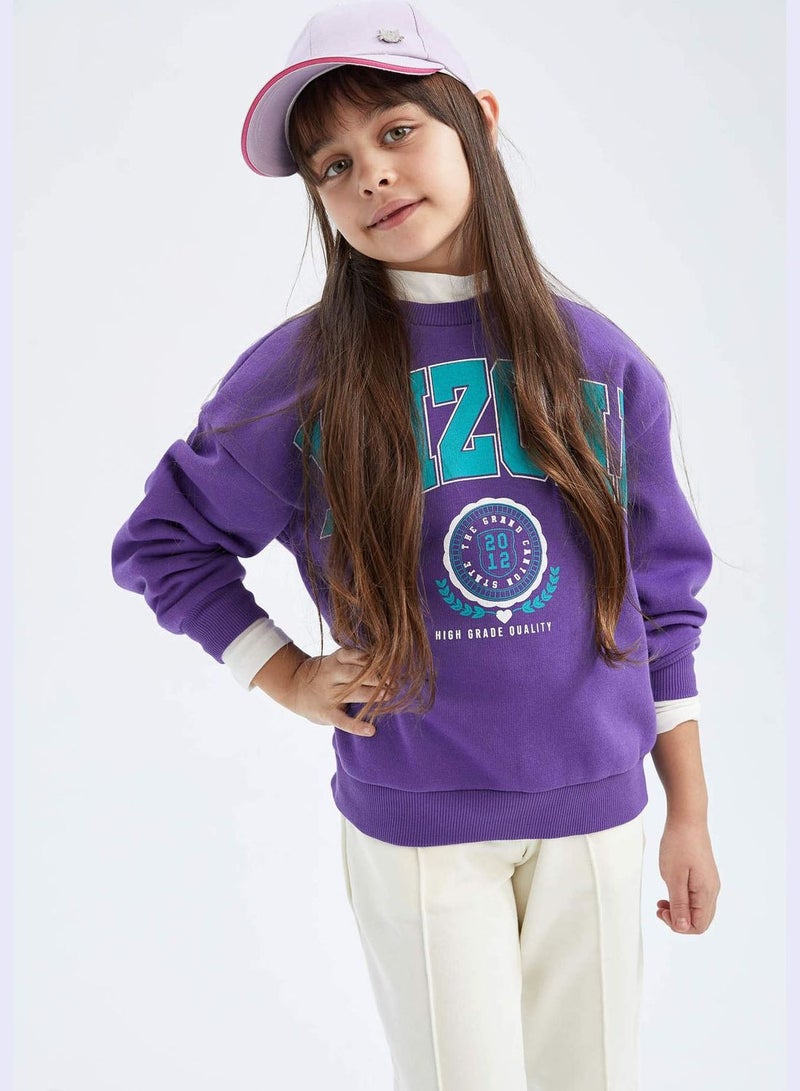 Girl Crew Neck Long Sleeve Knitted Sweatshirt