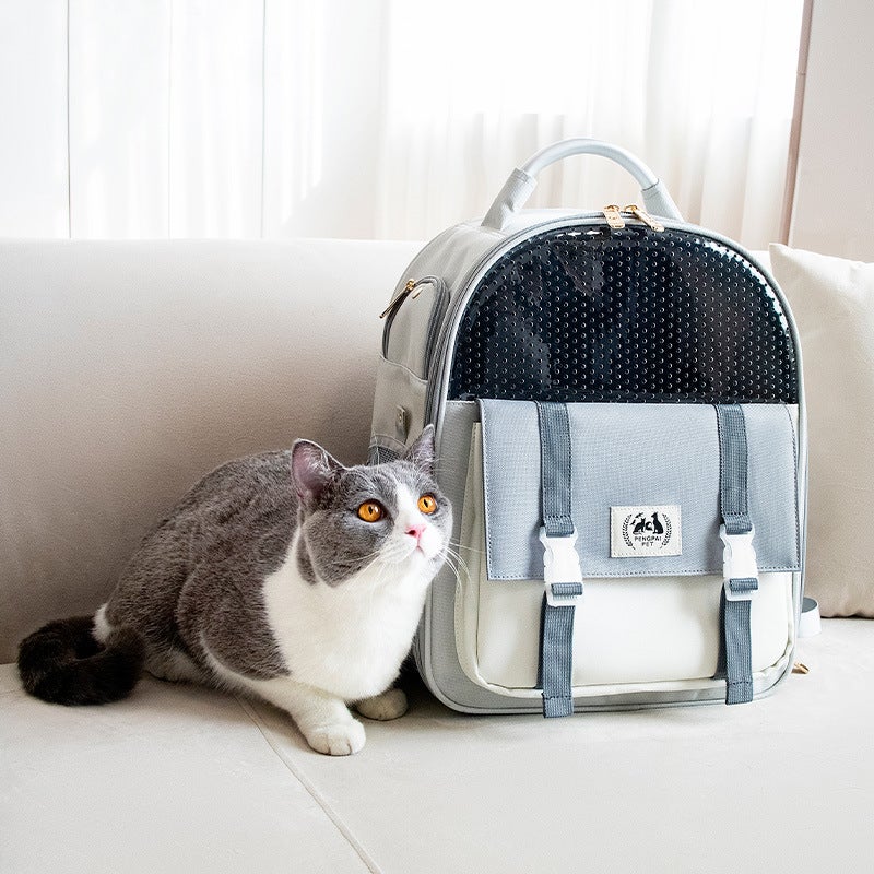 Portable Large Cat Dog Backpack Grey