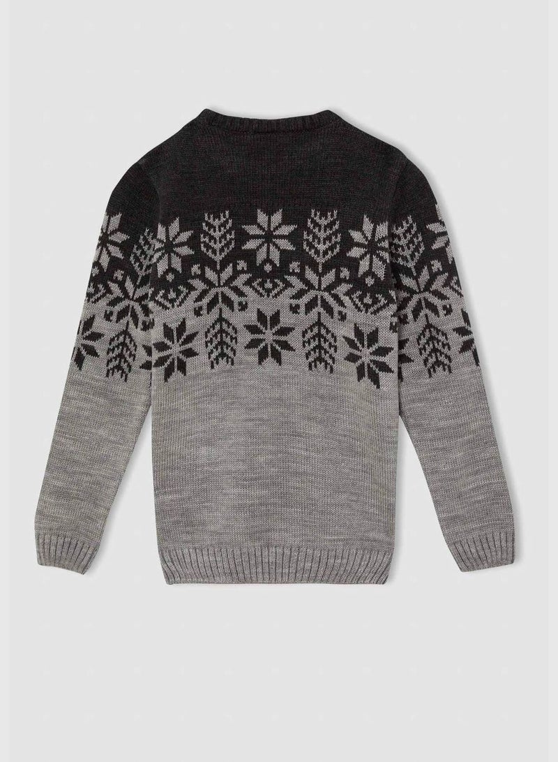 Long Sleeve Snow Print Knitted Jumper