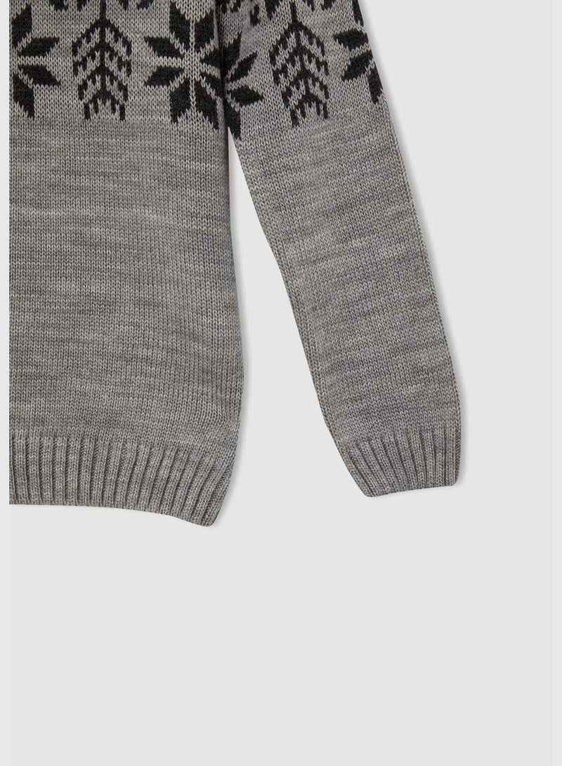 Long Sleeve Snow Print Knitted Jumper