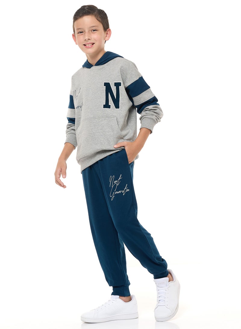 Boys' 2-Piece Hoodie and Jogger Set (8-14 yrs) Grey Mil-Navy