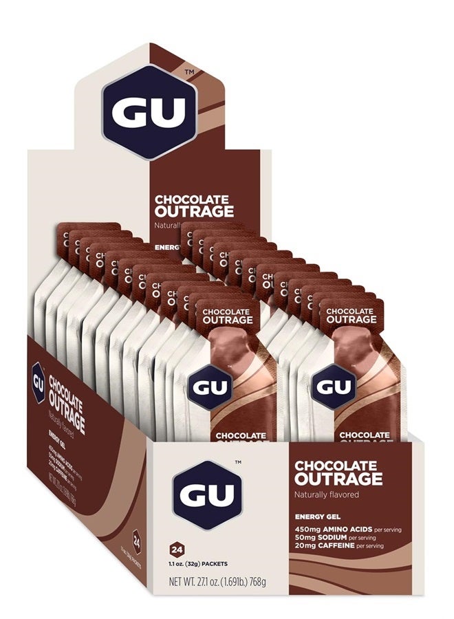 GU Energy Original Sports Nutrition Energy Gel, Vegan, Gluten-Free, Kosher, and Dairy-Free On-the-Go Energy for Any Workout, 24-Count, Chocolate Outrage