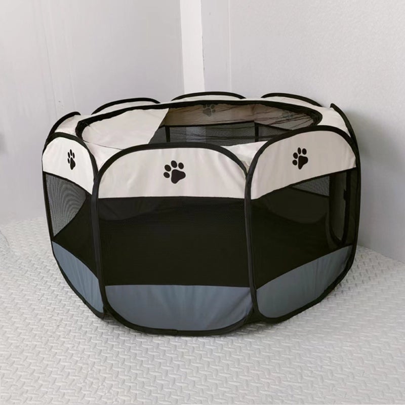 Star anise Pet Delivery room dog cage cat nest foldable Oxford cloth waterproof scratch resistant dog tent cat delivery room pet fence Rice White + Gray