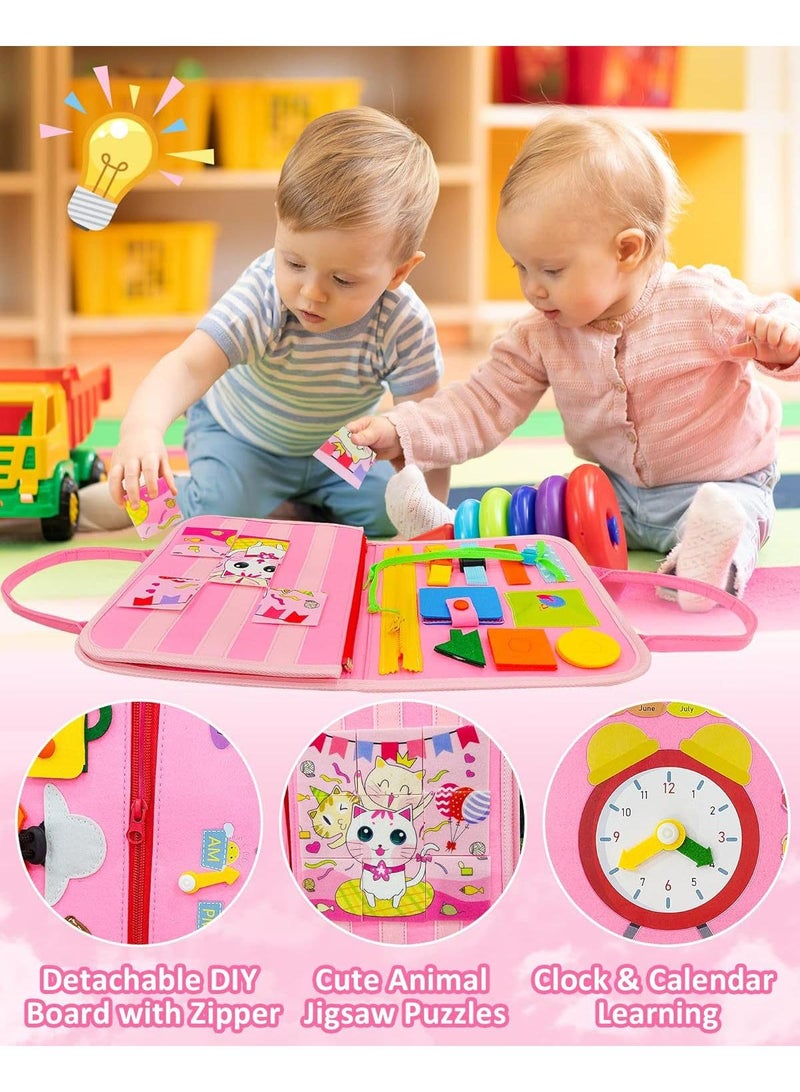 Busy Board Toys For Kids Toddler Sensory Toys Felt Activity Board For Boys And Girls Preschool Educational Learning Toy Gift For 2-4 Years Old Children Travel Toy For Airplane Or Car