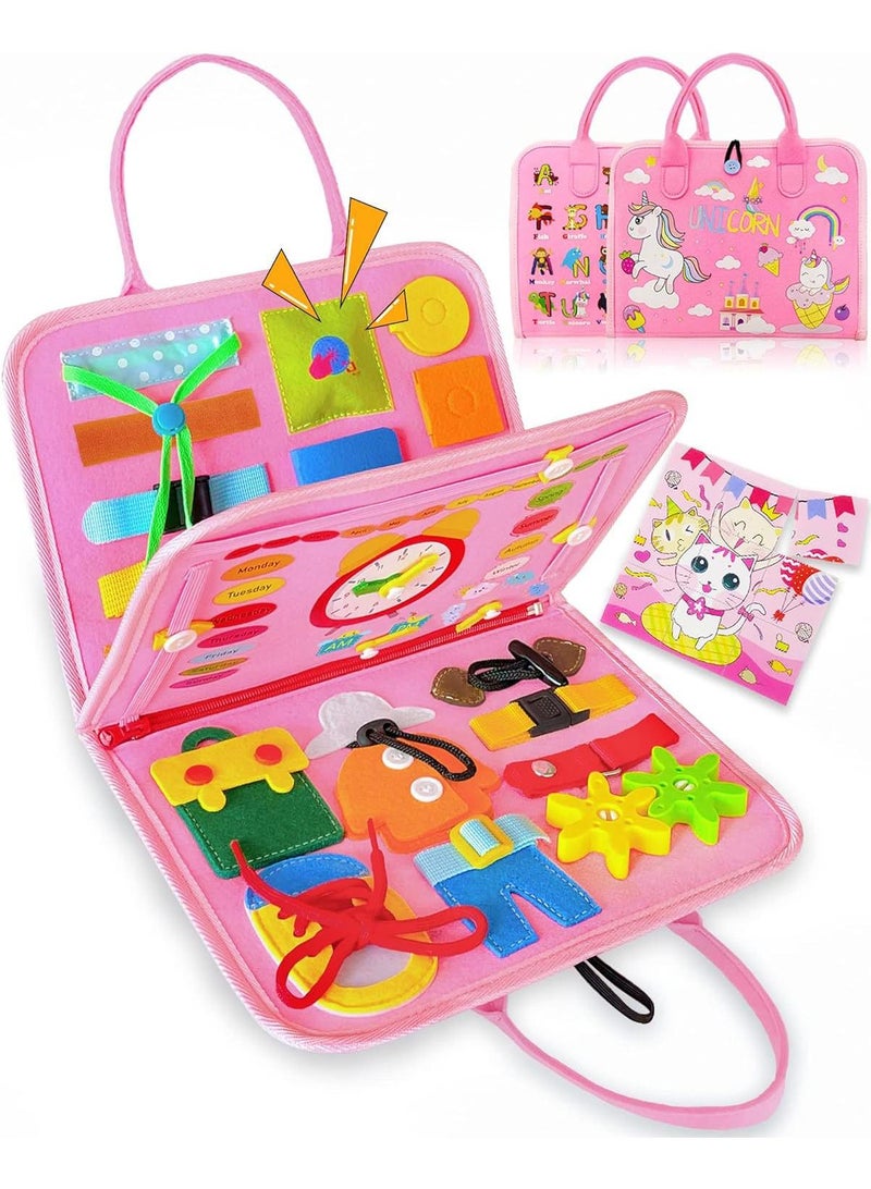Busy Board Toys For Kids Toddler Sensory Toys Felt Activity Board For Boys And Girls Preschool Educational Learning Toy Gift For 2-4 Years Old Children Travel Toy For Airplane Or Car