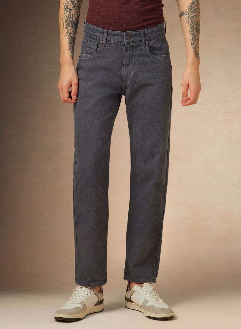 Men's Grey Relaxed Fit Jeans - Sleek and Versatile Denim