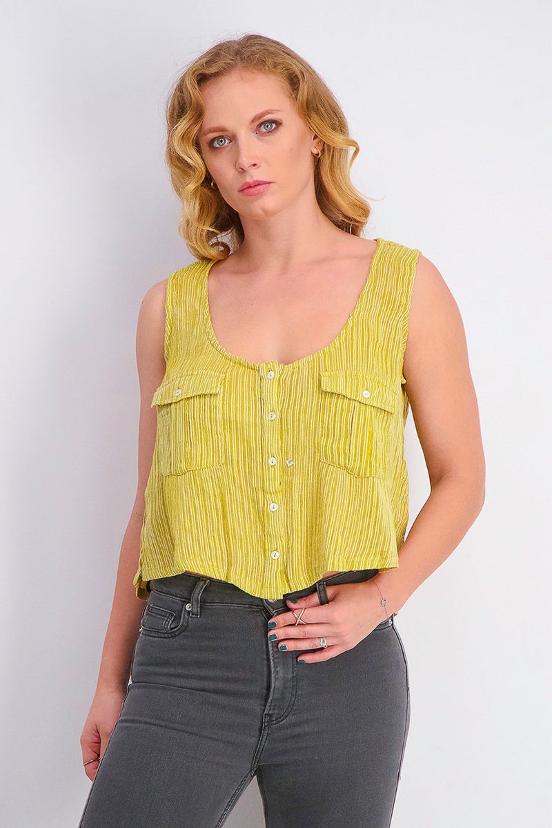 Women Striped Cotton,blend Top, Green