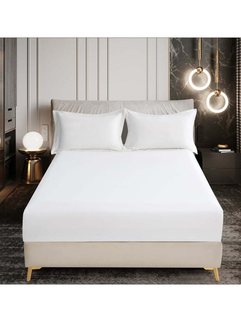 Bedding Fitted Sheet - Fits 90x190 Cm Bed For Single Bed 2 Pcs (1 Fitted Sheet and 1 Pillowcase) - 30 Cm Deep Pocket - Solid Bed Sheet