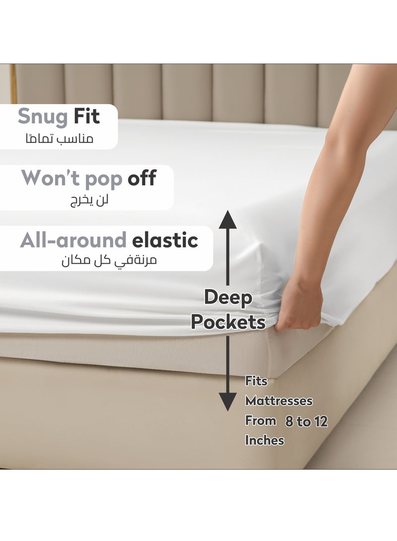Bedding Fitted Sheet - Fits 90x190 Cm Bed For Single Bed 2 Pcs (1 Fitted Sheet and 1 Pillowcase) - 30 Cm Deep Pocket - Solid Bed Sheet