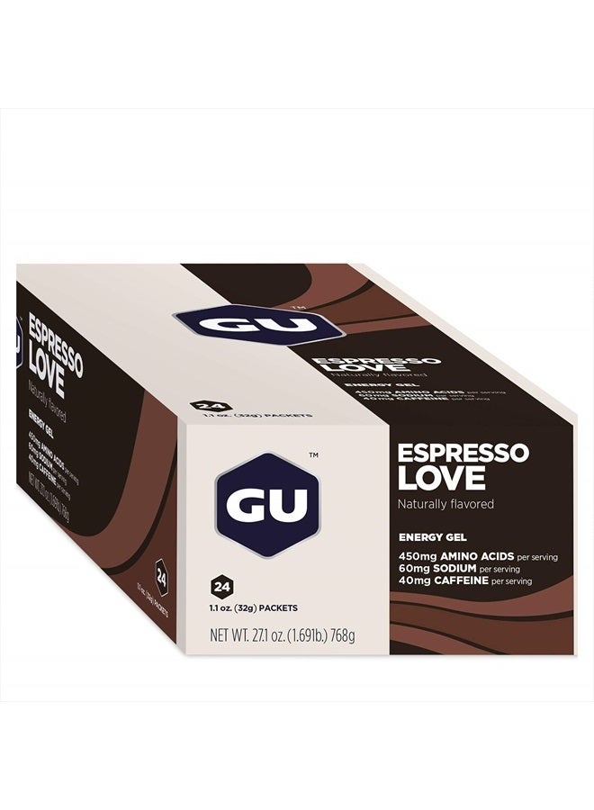 GU Energy Original Sports Nutrition Energy Gel, Vegan, Gluten-Free, Kosher, and Dairy-Free On-the-Go Energy for Any Workout, 24-Count, Espresso Love