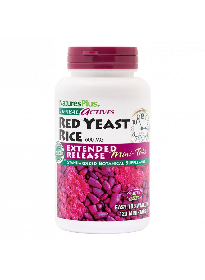 NaturesPlus Herbal Actives Red Yeast Rice, Extended Release - 600mg, 120 Mini Tablets - Herbal Supplement, Cholesterol Support - Vegan, Vegetarian, Gluten-Free - 60 Servings