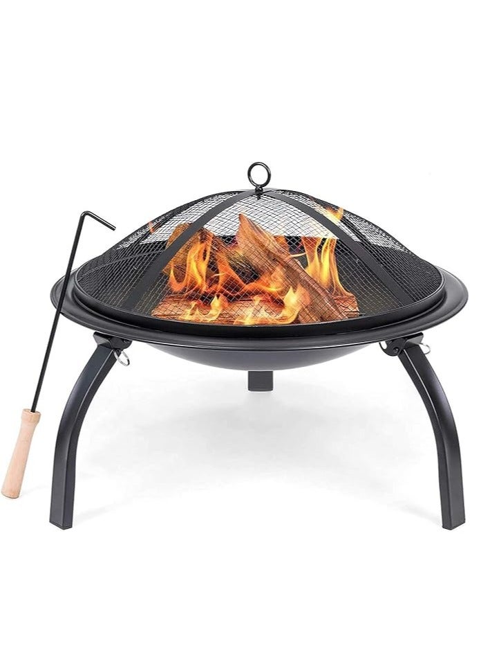 Folding Fire Pit with Cooking & Wood Grill, Dia:54cm Portable Fire Bowl for Camping Bonfire/BBQ/Heating