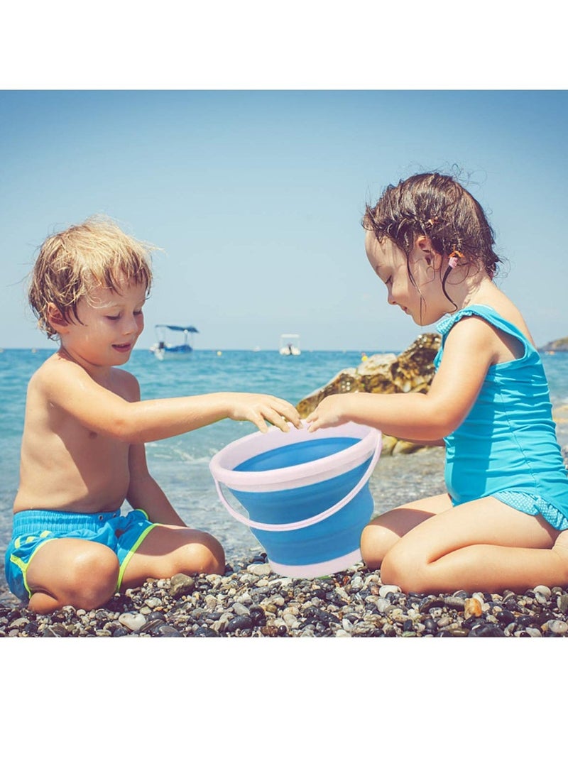 3L Round Foldable Beach Bucket 2PCS Large Silicone Pail Bucket Sand Buckets Collapsible Bucket Sand Beach Toys for Kids Adults Beach Play Camping Gear Water Food Jug Dog Bowls Camping