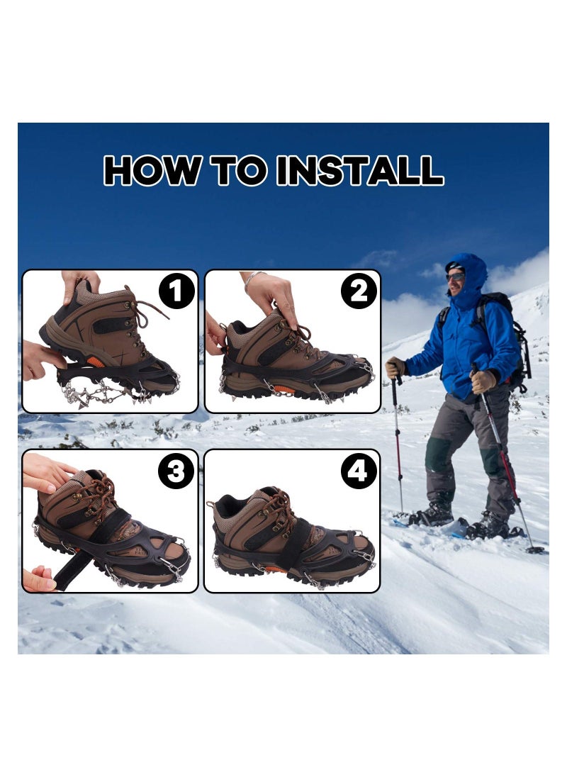 Non-Slip Shoe Cover, Ice Snow Grips, Crampons Spike Shoes Ice Traction Cleats Anti Slip Boots Spikes for Footwear with 19 Stainless Steel Spikes for Walking Jogging Climbing Hiking Moutaineering