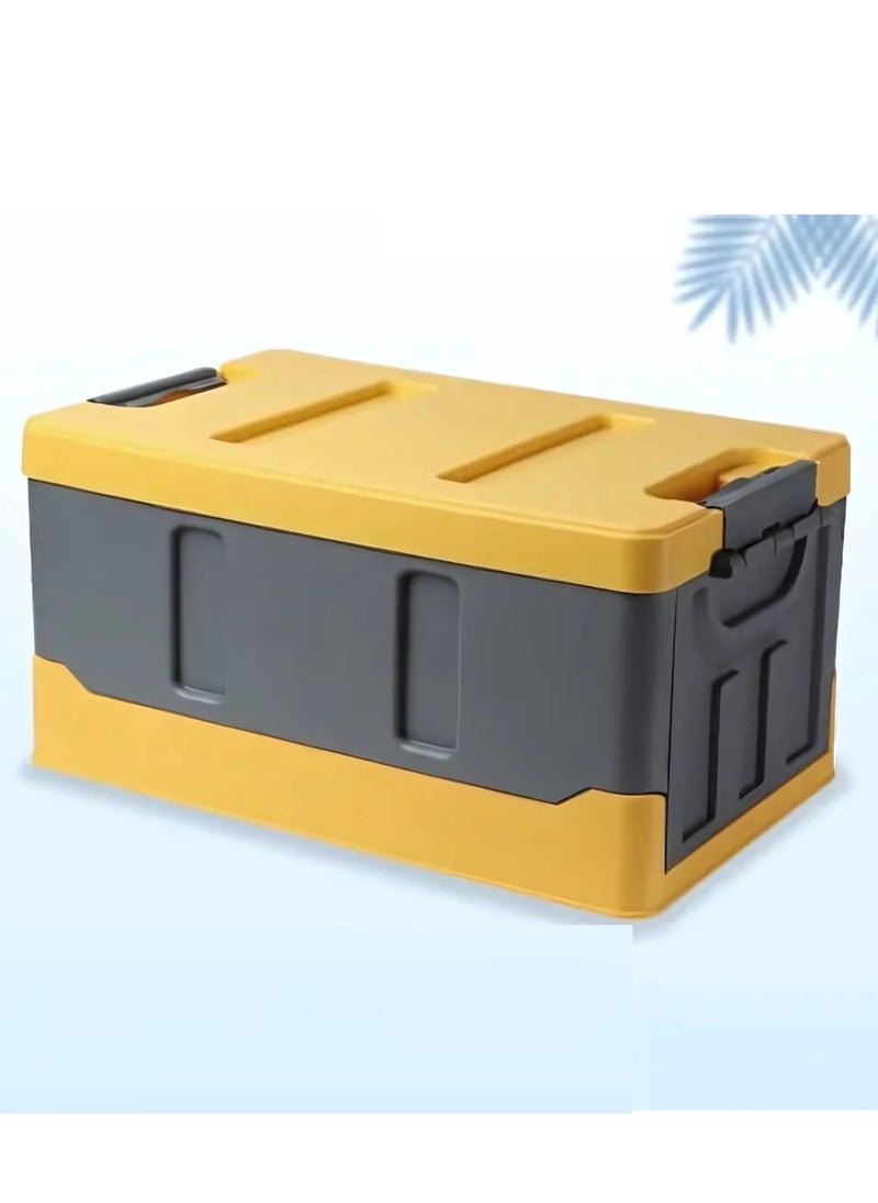 Outdoor Camping Storage Box with Flat Lid 35L Capacity (Yellow & Grey)