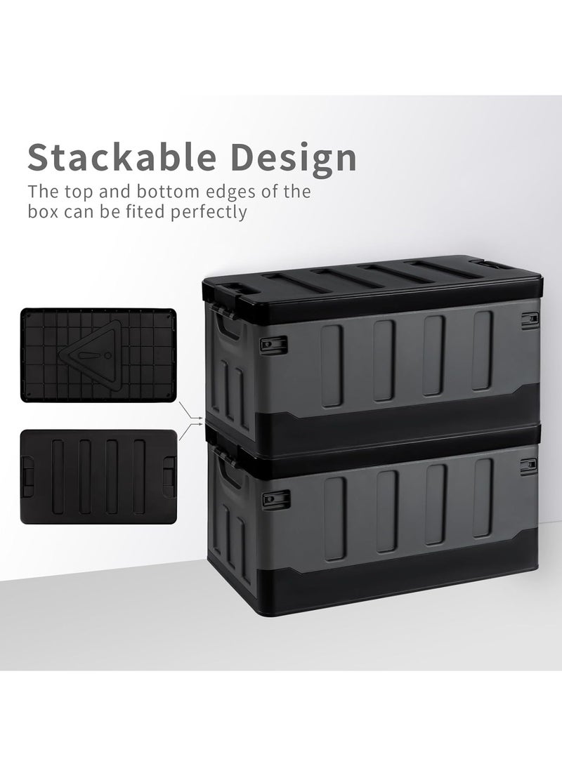 Camping Storage Box with Flat Lid Large Capacity (Black & Grey)