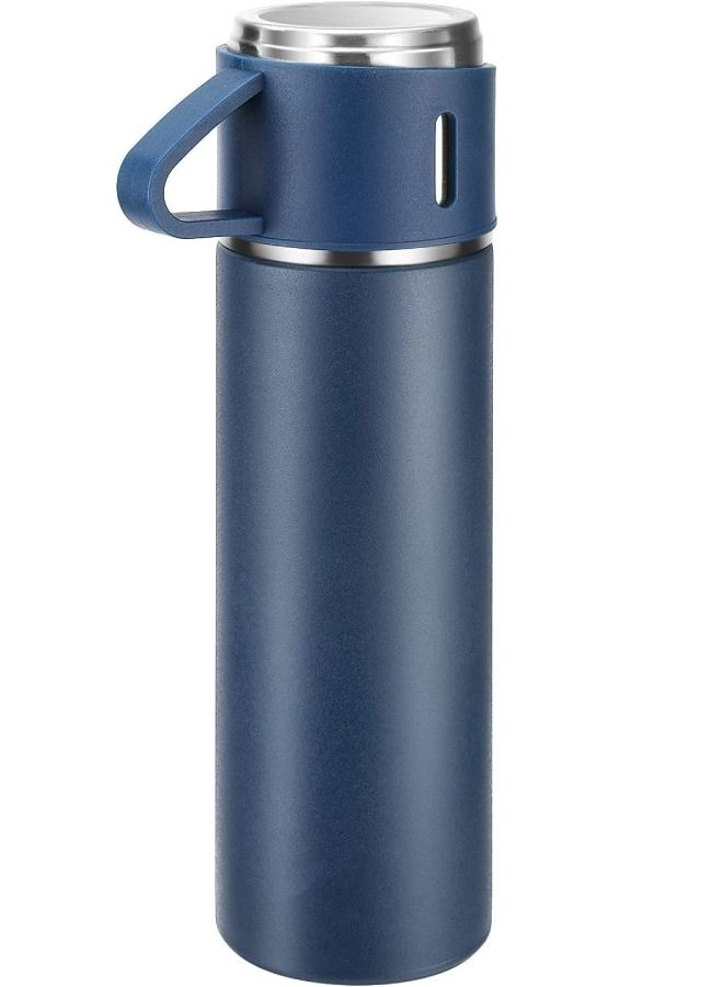 Coffee Thermos Stainless Steel Vacuum-Insulated Water Bottle 500ml Insulated Bottle with Cup for Hot And Cold Drink Travel Mug (Blue ONE Cup)