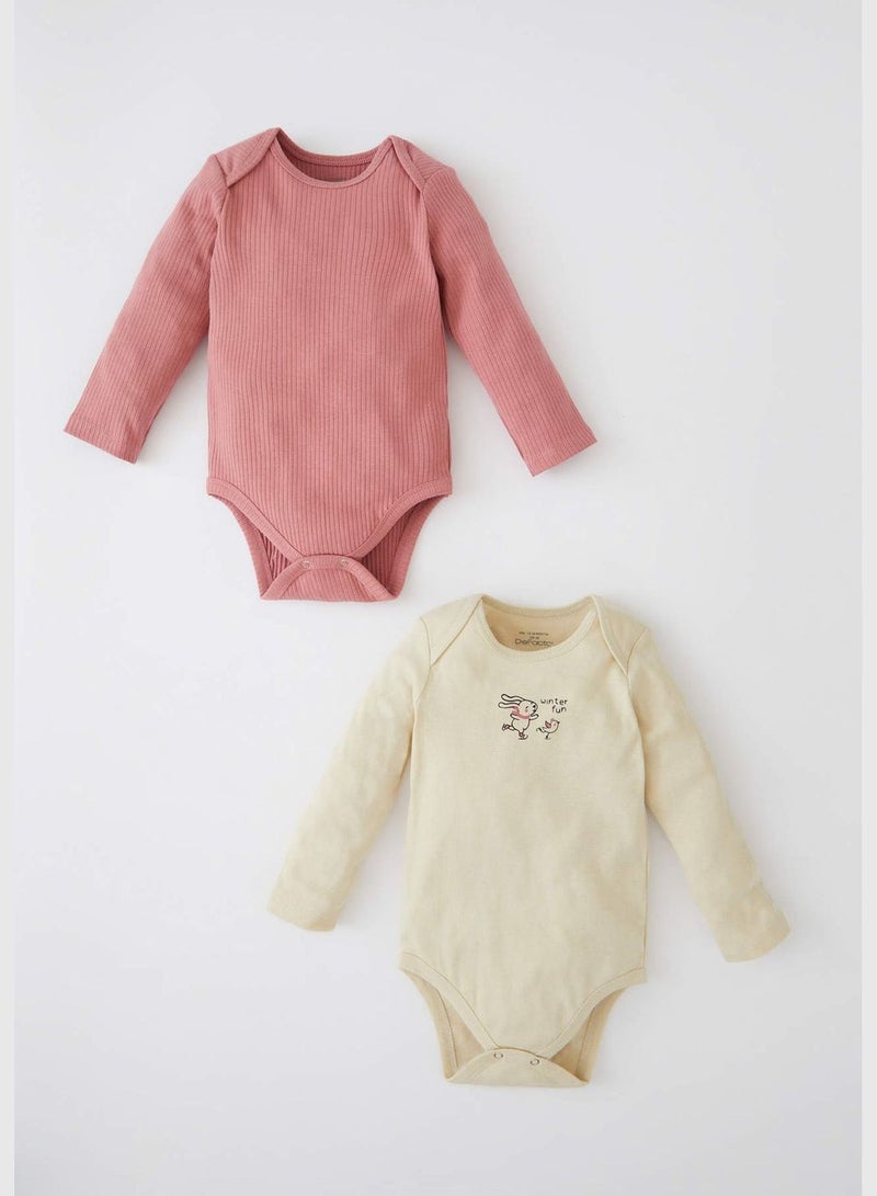 2 Pack BabyGirl Regular Fit Envelope Neck Long Sleeve Snap Body