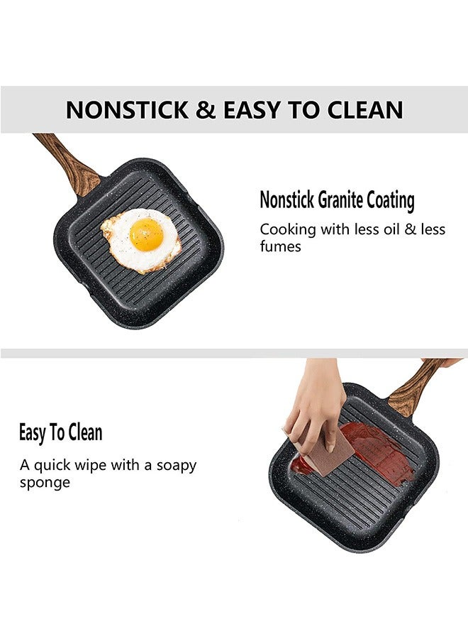 Nonstick Grill Pan for Stove Tops with Pour Spouts Induction Compatible, Granite Coating, 10 inch(25cm)