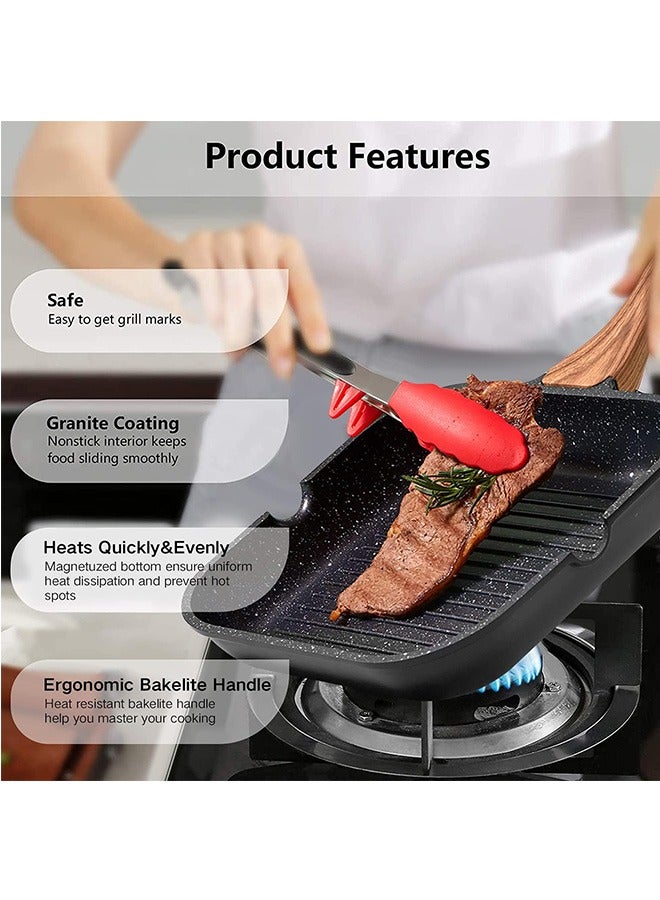 Nonstick Grill Pan for Stove Tops with Pour Spouts Induction Compatible, Granite Coating, 10 inch(25cm)