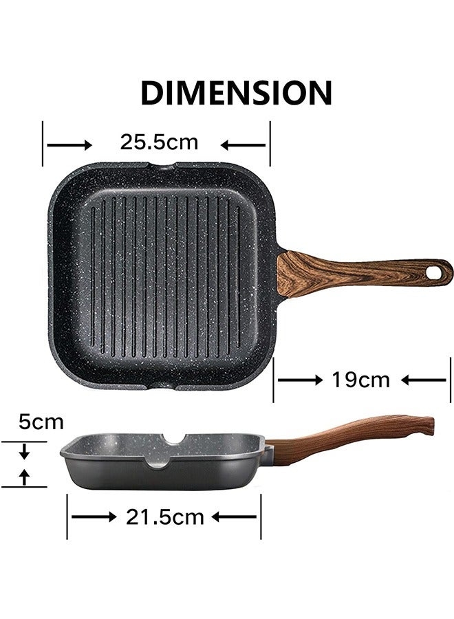 Nonstick Grill Pan for Stove Tops with Pour Spouts Induction Compatible, Granite Coating, 10 inch(25cm)