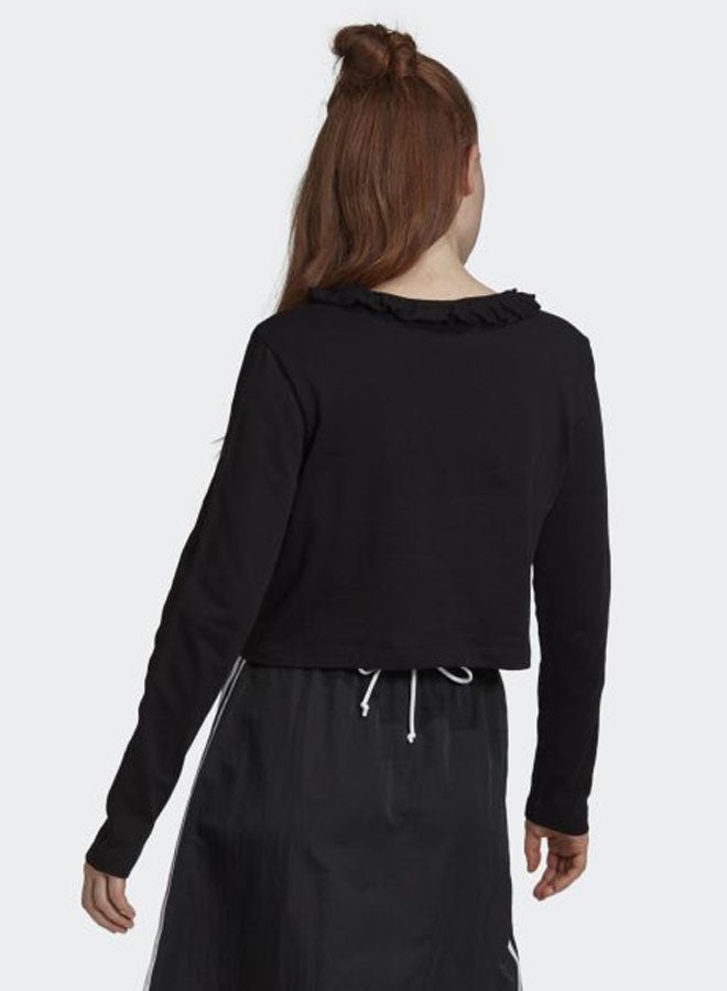 Ruffle Crew Sweatshirt Black