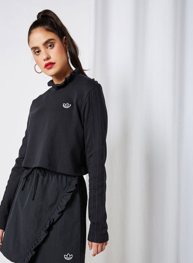 Ruffle Crew Sweatshirt Black