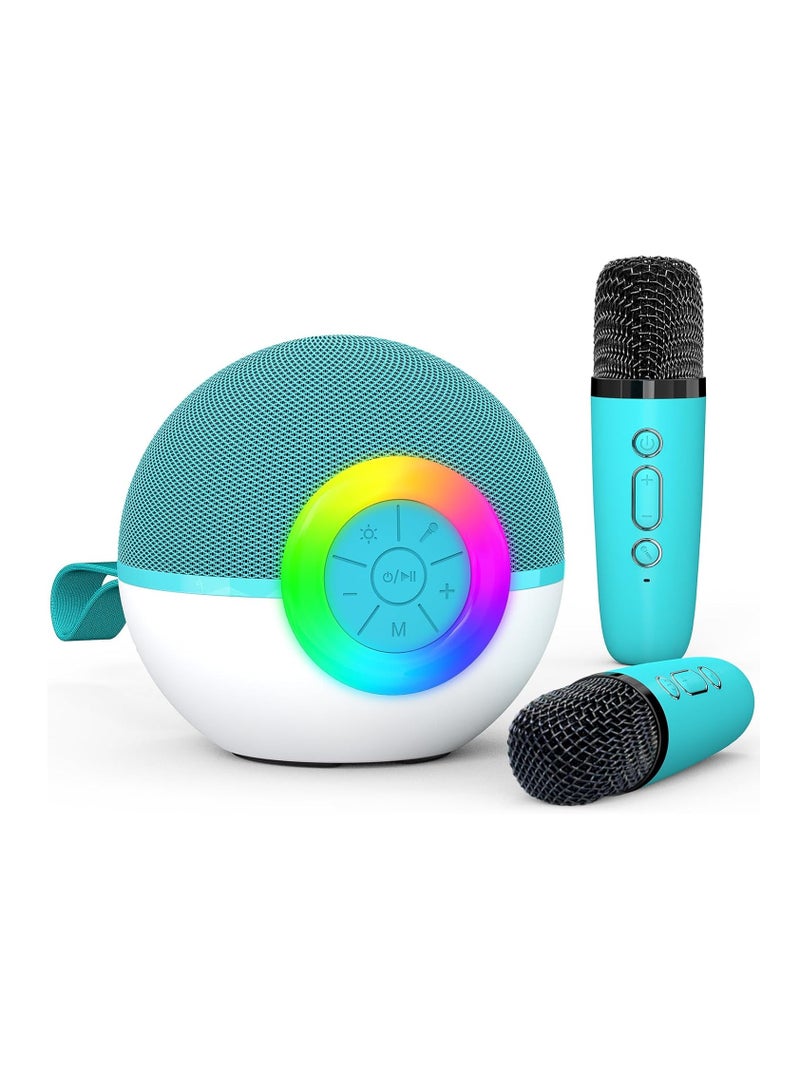 Karaoke Microphone Machine Toys for Kids and Adults, Mini Portable Bluetooth Speaker with 2 Wireless Mics,  Gifts for Boys and Girls Ages 3-12+Year(Green)