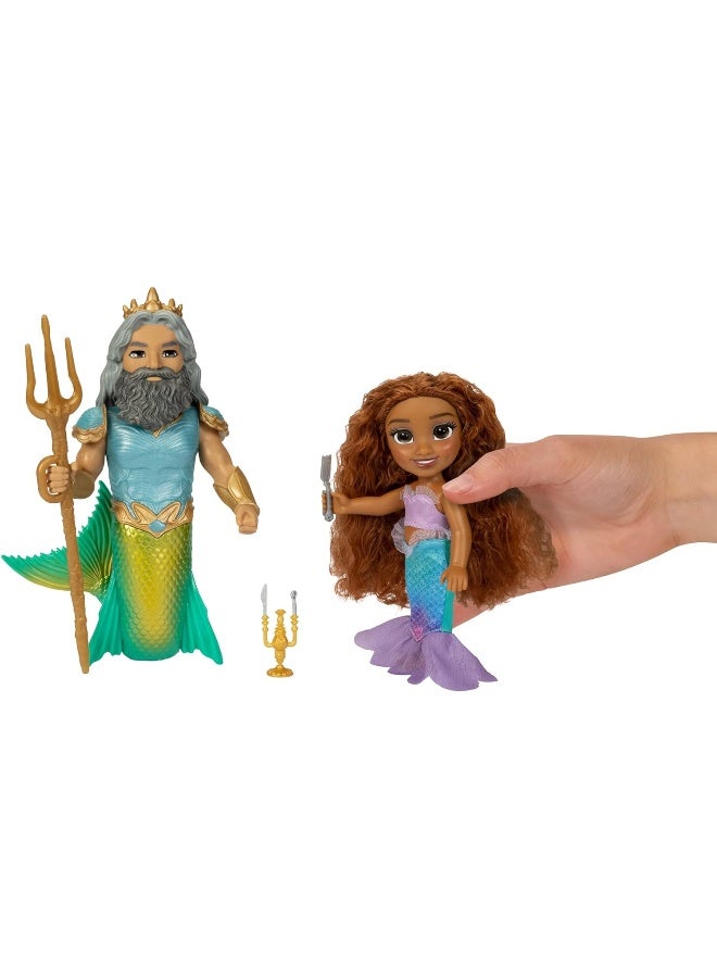 Disney The Little Mermaid Ariel Doll and King Triton Petite Gift Set, 6 Inches Tall with Dinglehopper, Candelabra and King Triton’s Trident Accessory Toys