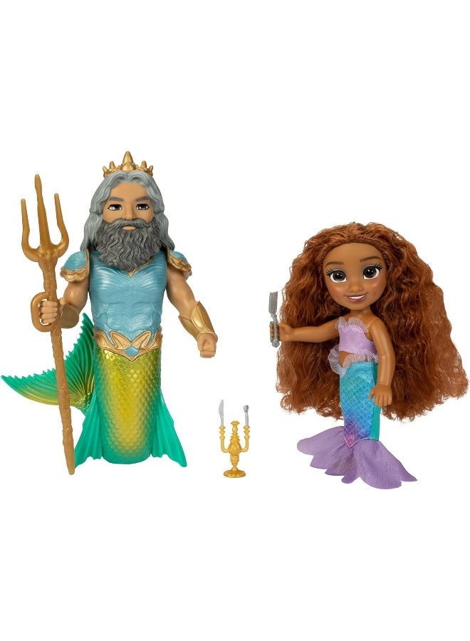 Disney The Little Mermaid Ariel Doll and King Triton Petite Gift Set, 6 Inches Tall with Dinglehopper, Candelabra and King Triton’s Trident Accessory Toys