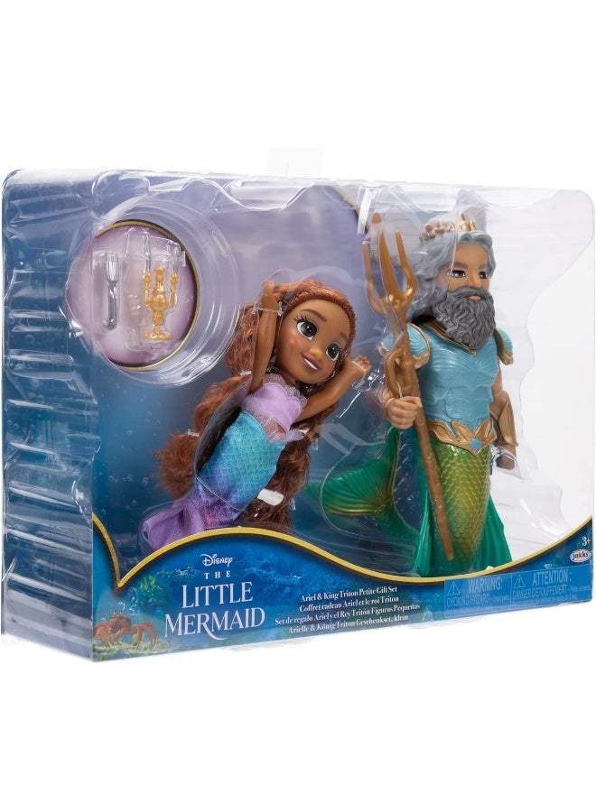 Disney The Little Mermaid Ariel Doll and King Triton Petite Gift Set, 6 Inches Tall with Dinglehopper, Candelabra and King Triton’s Trident Accessory Toys