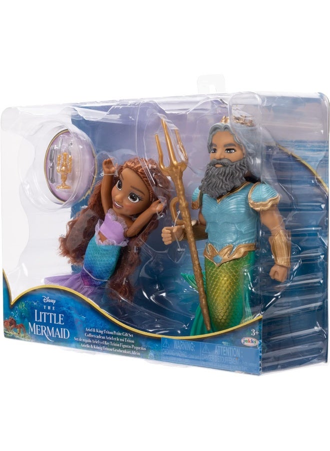 Disney The Little Mermaid Ariel Doll and King Triton Petite Gift Set, 6 Inches Tall with Dinglehopper, Candelabra and King Triton’s Trident Accessory Toys