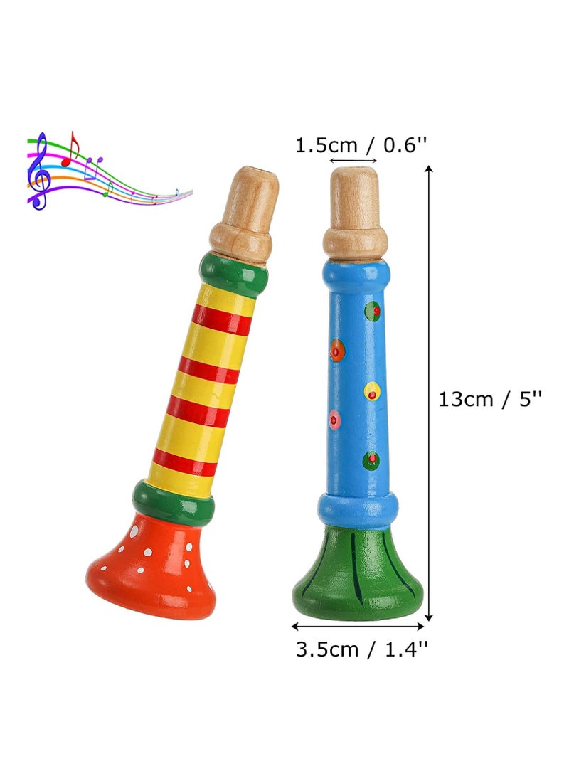 10 Pieces Small Wooden Trumpet, Colorful Piccolo Flute for Kids Musical Instruments for Children, Early Education Develop for 3+ Year Age, Boys Girls, School (Random Colors)