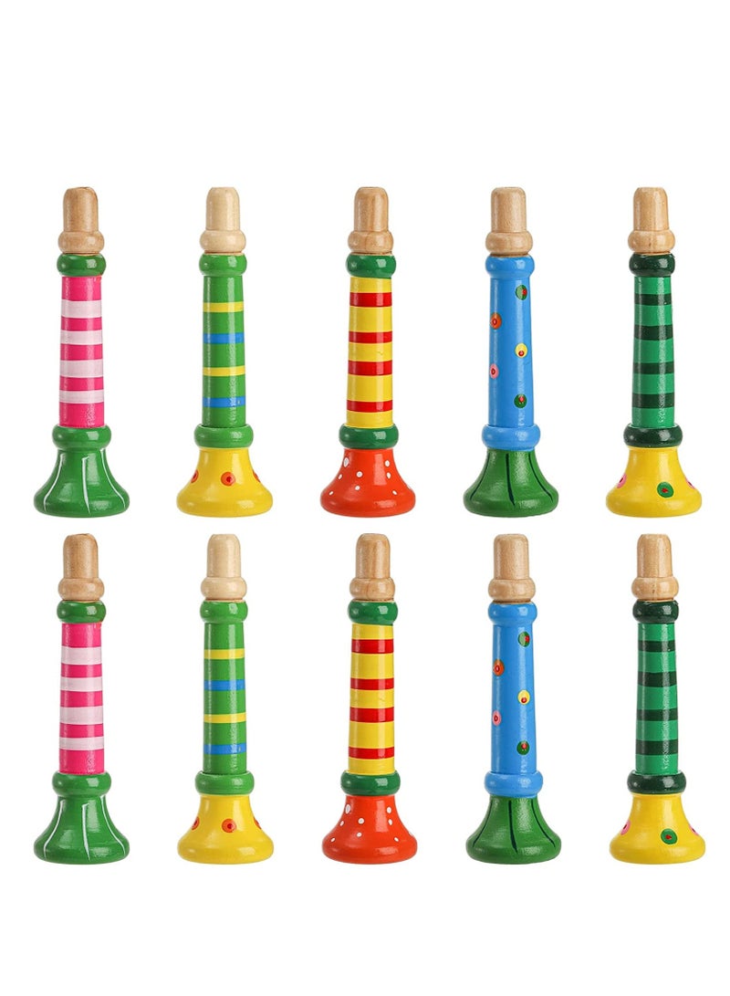 10 Pieces Small Wooden Trumpet, Colorful Piccolo Flute for Kids Musical Instruments for Children, Early Education Develop for 3+ Year Age, Boys Girls, School (Random Colors)