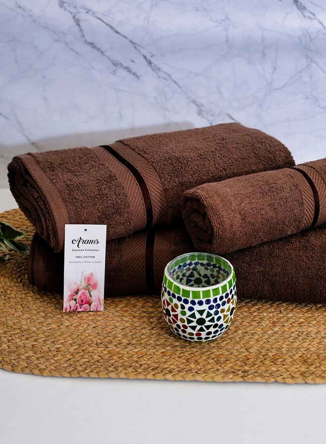 Arams Supreme 3-Piece 100% Combed Cotton 550 GSM Quick Dry Highly Absorbent Thick Soft Hotel Quality For Bath And Spa Bathroom Towel Set  1xBath Sheet (90x180 cm), 1xBath Towel (70x140 cm), 1xHand Towel (50x100 cm) Brown Color