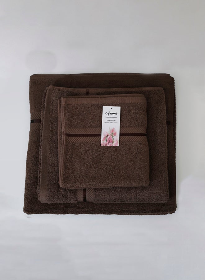 Arams Supreme 3-Piece 100% Combed Cotton 550 GSM Quick Dry Highly Absorbent Thick Soft Hotel Quality For Bath And Spa Bathroom Towel Set  1xBath Sheet (90x180 cm), 1xBath Towel (70x140 cm), 1xHand Towel (50x100 cm) Brown Color