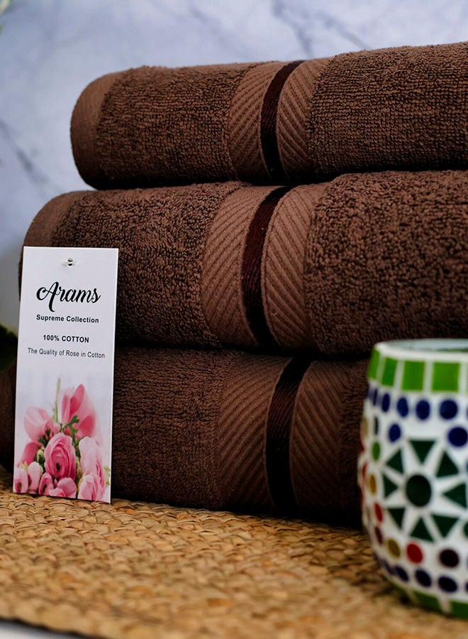 Arams Supreme 3-Piece 100% Combed Cotton 550 GSM Quick Dry Highly Absorbent Thick Soft Hotel Quality For Bath And Spa Bathroom Towel Set  1xBath Sheet (90x180 cm), 1xBath Towel (70x140 cm), 1xHand Towel (50x100 cm) Brown Color