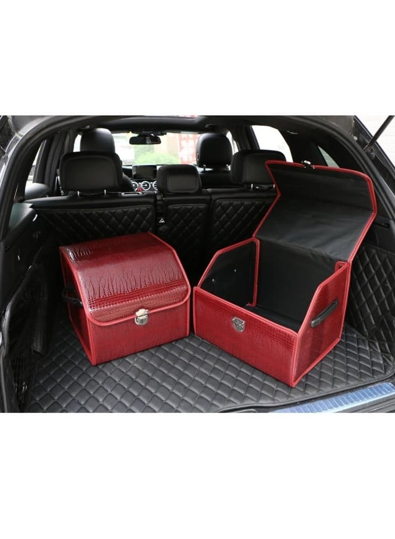 Foldable Car Trunk Storage Box Wine Red, Car Storage Box, Thick Leather Storage Box Storage Box, Foldable