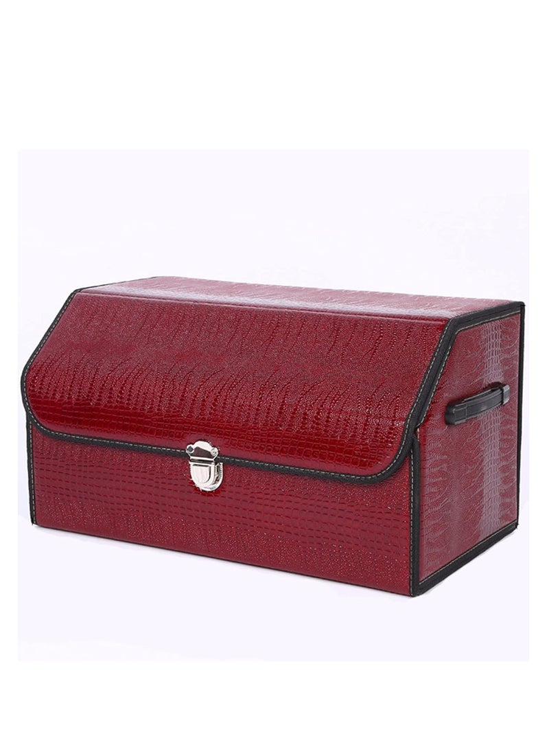 Foldable Car Trunk Storage Box Wine Red, Car Storage Box, Thick Leather Storage Box Storage Box, Foldable