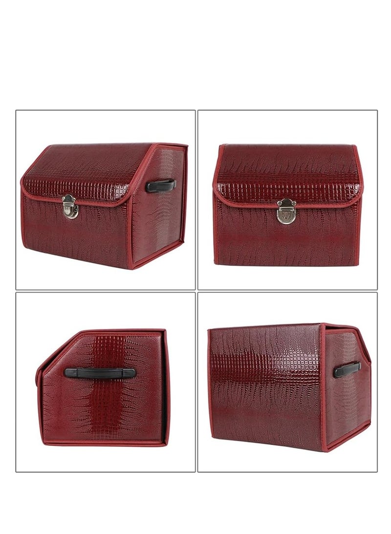 Foldable Car Trunk Storage Box Wine Red, Car Storage Box, Thick Leather Storage Box Storage Box, Foldable